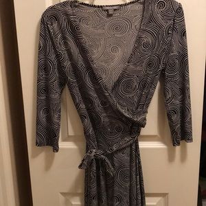 Stretchy polka dot wrap dress - black and white